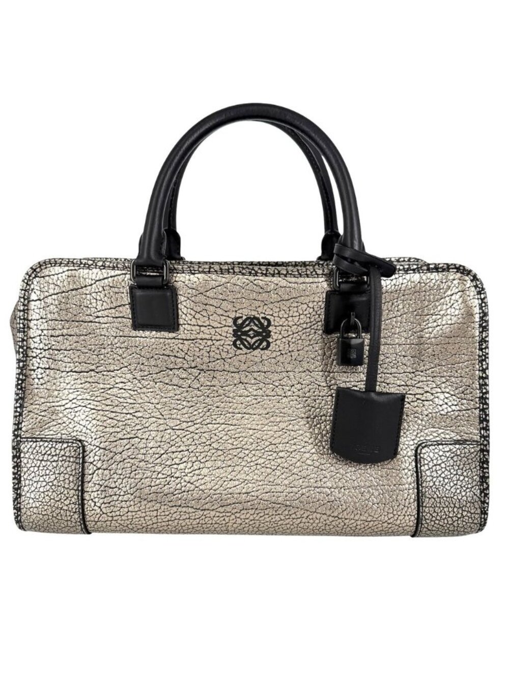 Loewe Anagram Amazona 36 Mini Boston Bag Shoulder Metallic Leather Gold Black
